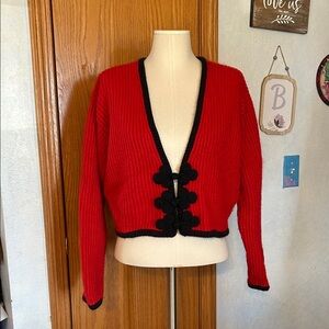 Liz Claiborne Red Cardigan with Black Trim